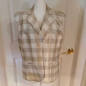 Focus 2000 - 100% Silk Tan Gingham Buttoned Vest